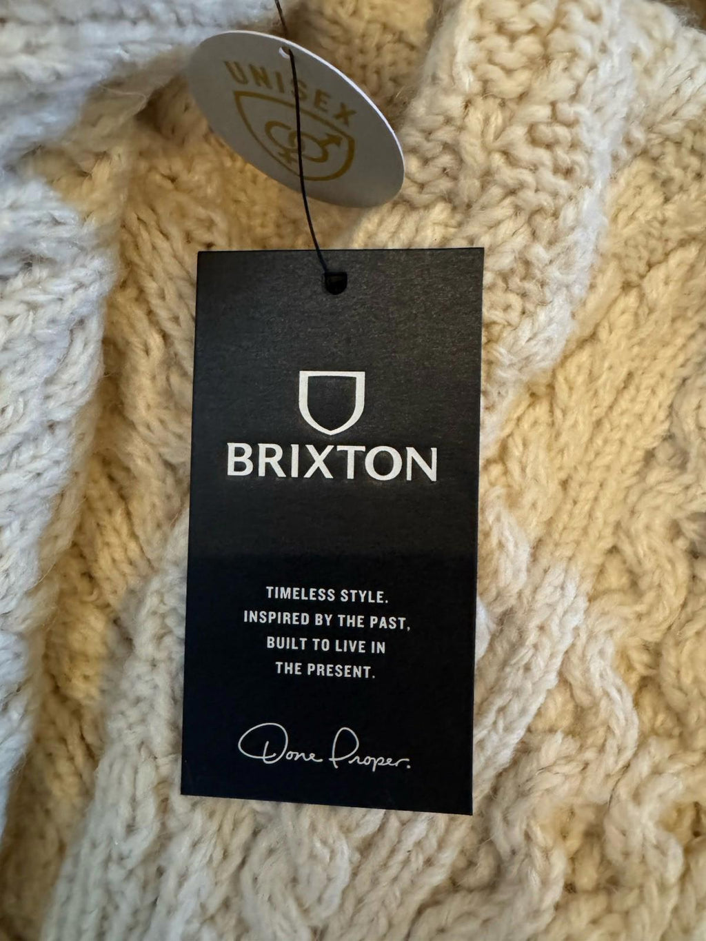 NEW Brixton Classic Fisherman Cable Knit Sweater in oatmeal color Size L