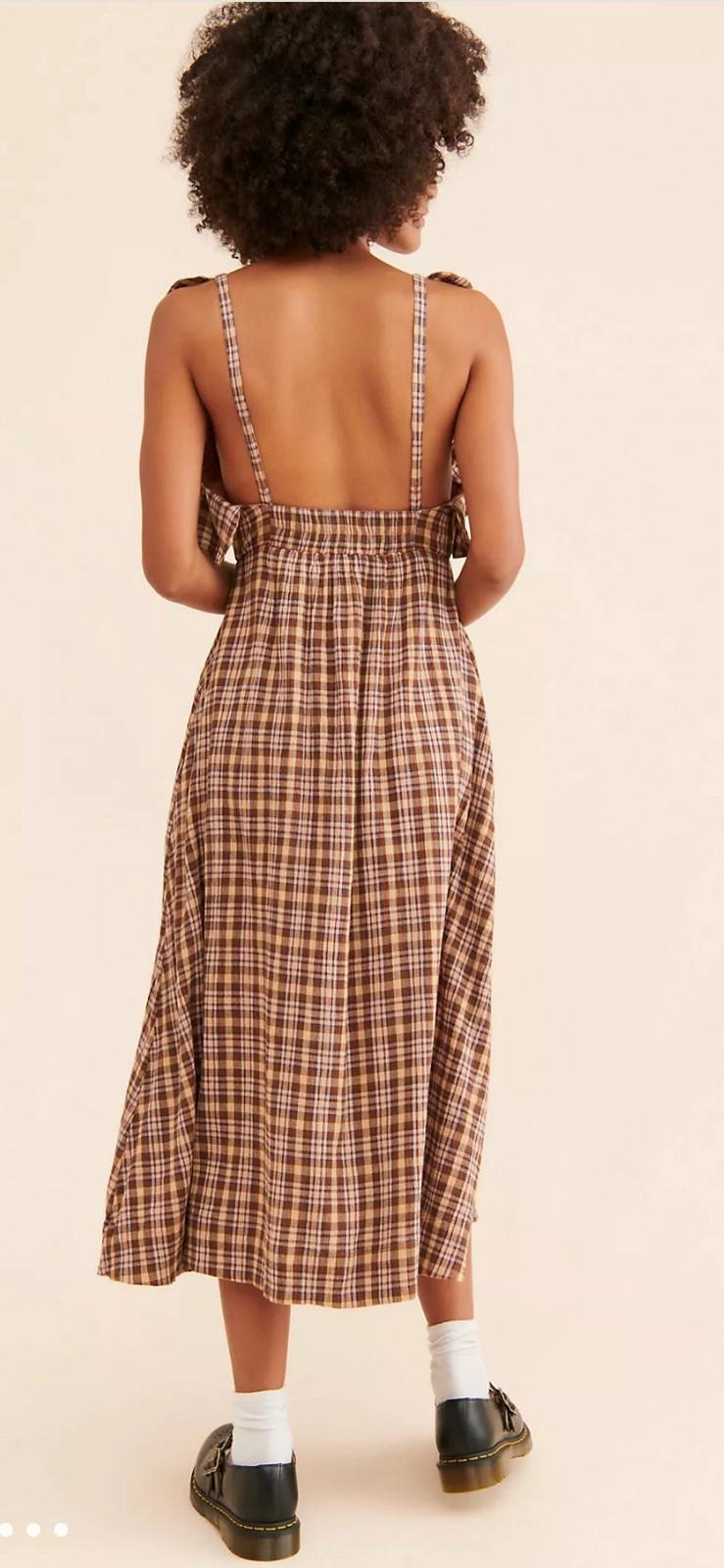 The Odells Free People Plaid Brooke Maxi Dress in a brown plaid. Small NWT
