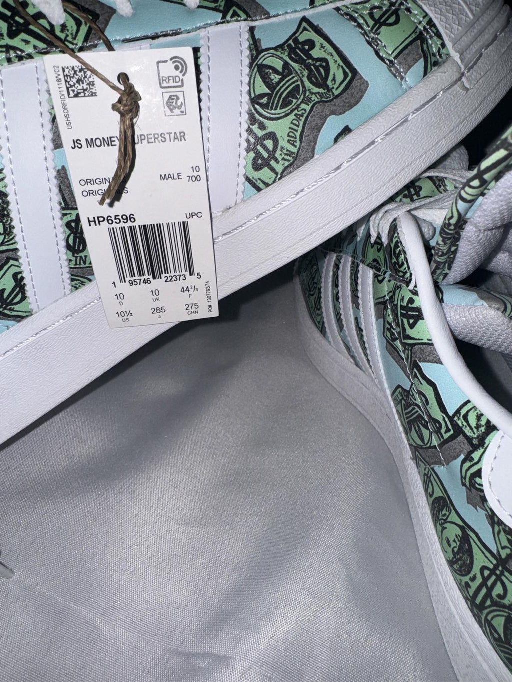 Adidas Jeremy Scott Superstar Money Print Shoe's Green Men's size 10.5, 11