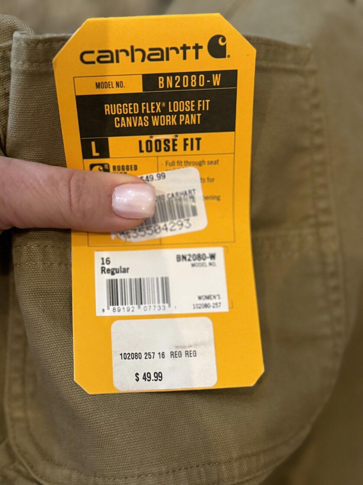 Carhartt Women Rugged Loose Fit Canvas Pant Khaki 16 Reg