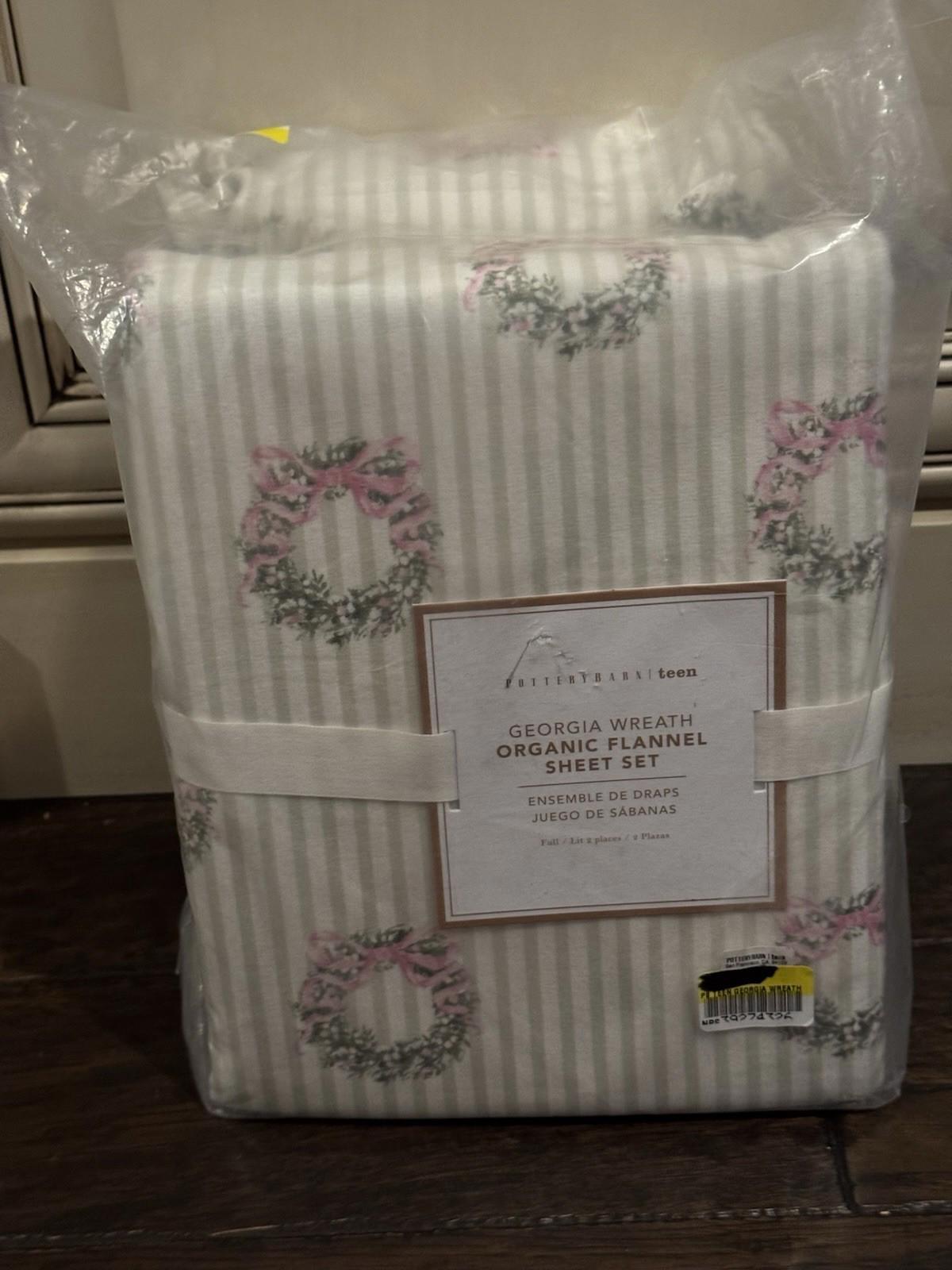 Pottery Barn Teen Georgia Wreath Organic Flannel Sheet Set. FULL NEW
