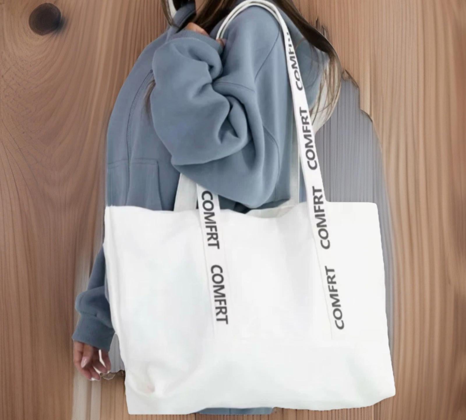 New Comfrt Collection Logo Canvas Cloud White Tote Bag New In Pkg