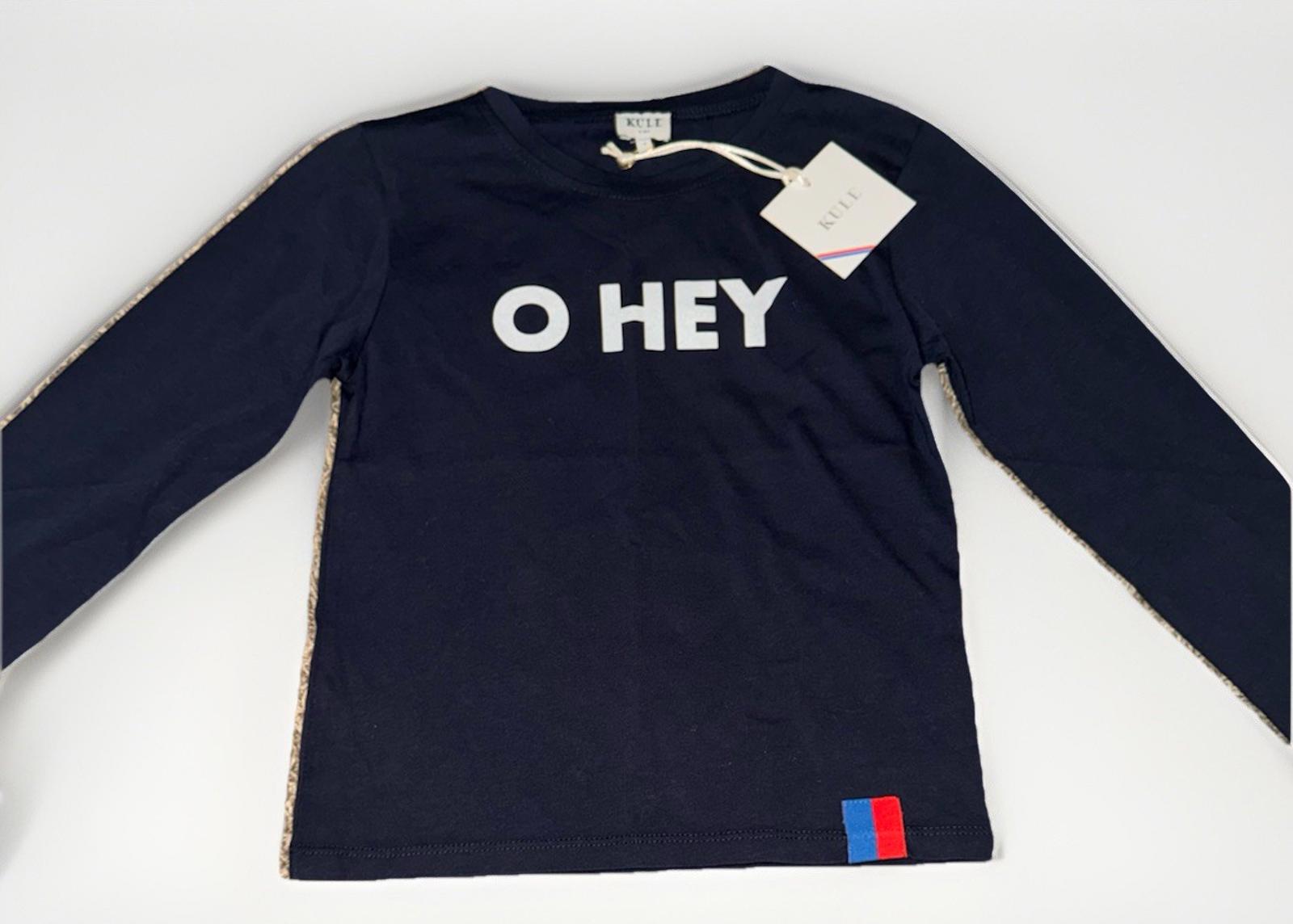KULE Kids The Riley Long Sleeve Tee Boy Girl Size 8 Navy O Hey T-shirt NEW!
