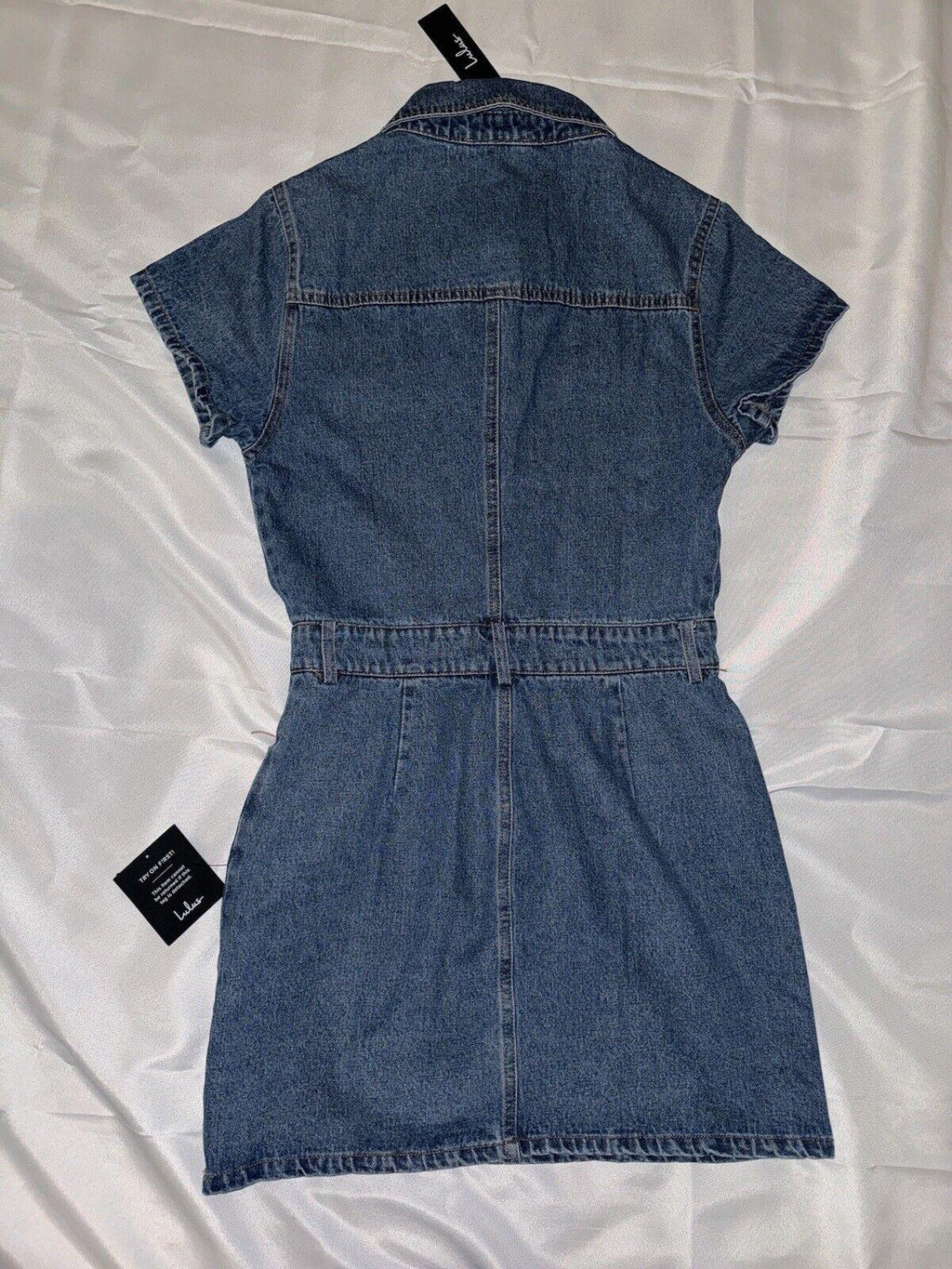 Lulu’s Ready to Charm Short Sleeve Denim Mini Dress Sz Small