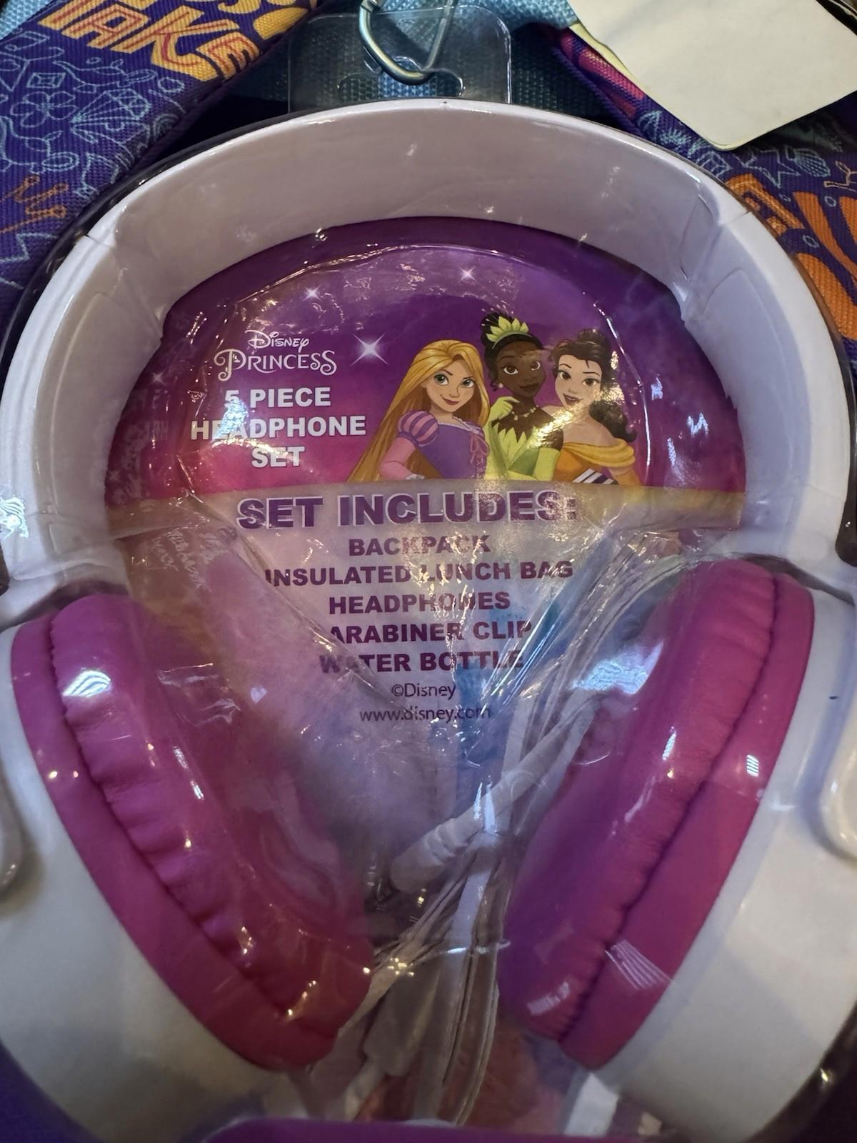 NEW! Disney Princess Kids 16" Backpack & Lunchbox Set With Headphones