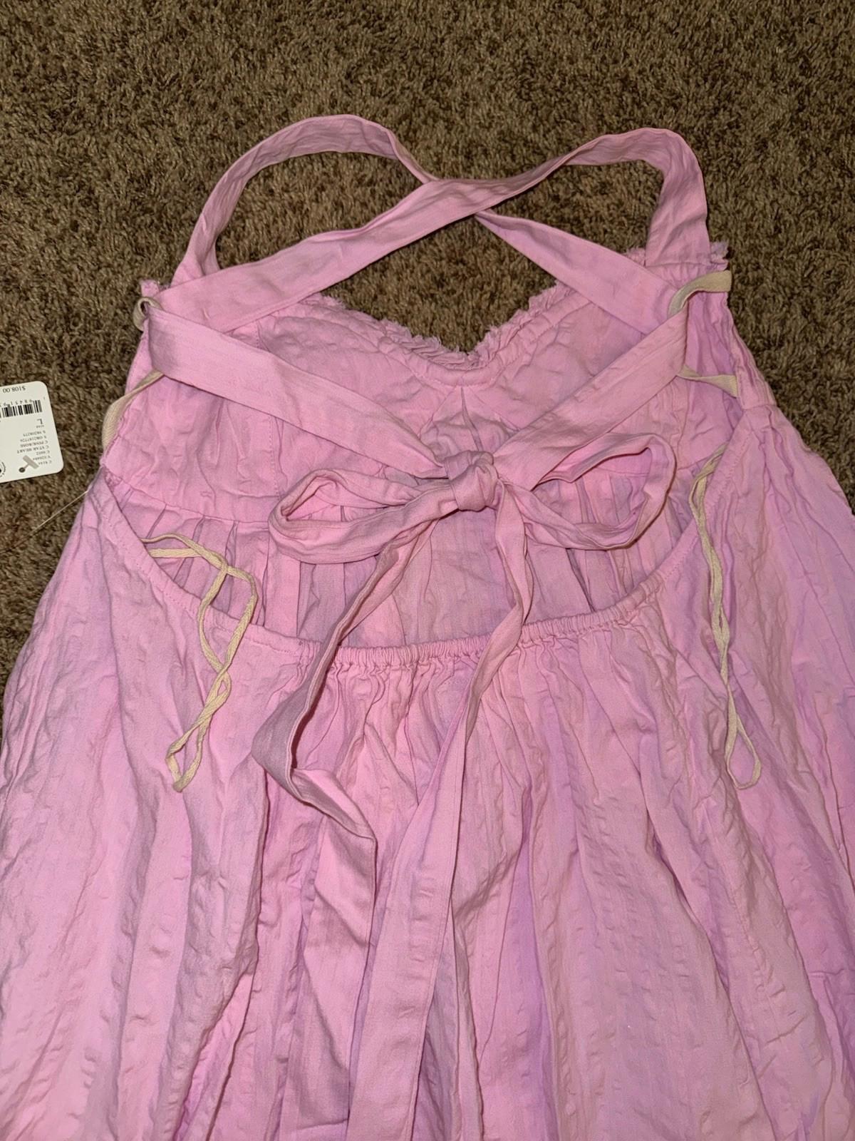 FREE PEOPLE Free-Est Poppy Maxi Dress Pink Strappy Garden Party Sz L {J30}