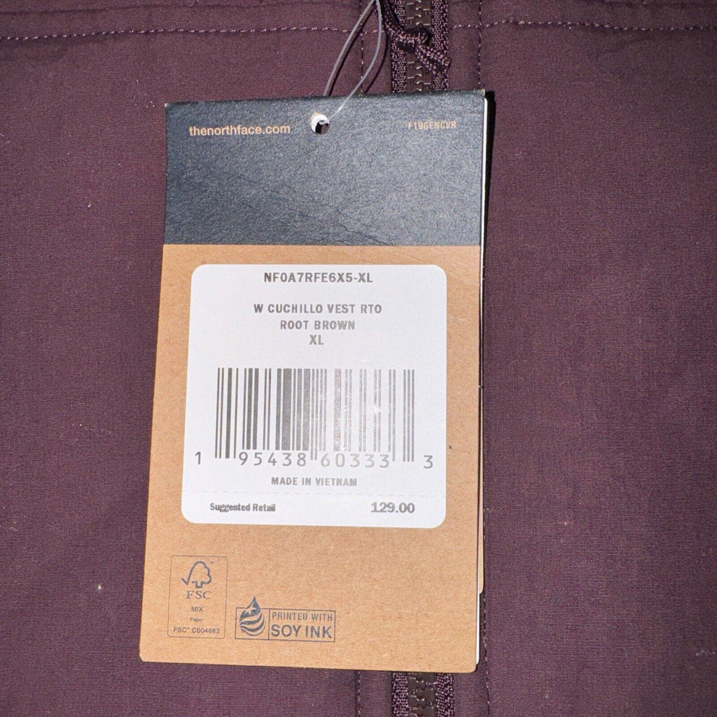 THE NORTH FACE CUCHILLO REVERSIBLE SHERPA LINED VEST Women's Size XL Root Brown