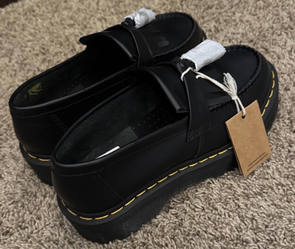 Dr. Martens Adrian Quad Tassel Loafers Black Leather Shoes Size 9W, 8M, 7 UK 41