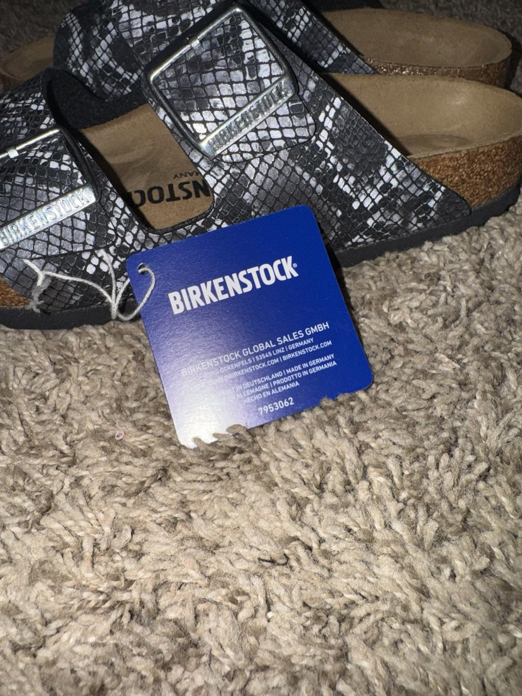 Birkenstock ARIZONA Birko-Flor Snake Print Slide Grey Sandals Women's 7 EUR 38