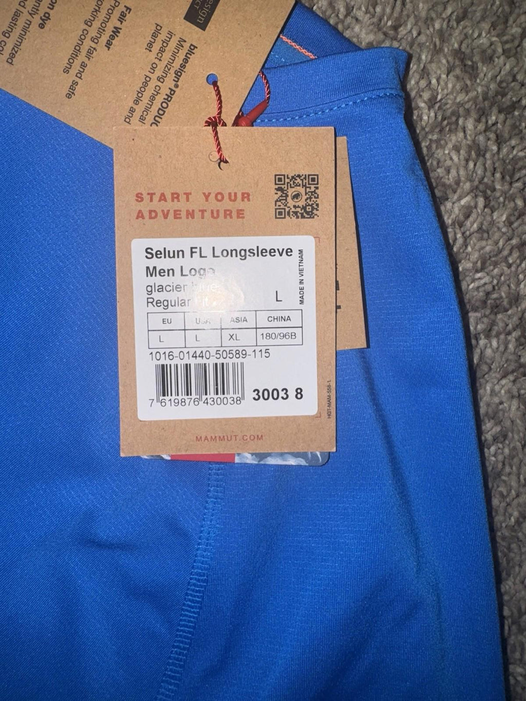 Mammut Selun FL Longsleeve Shirt Mens Large Glacier blue Performance Logo Hiking