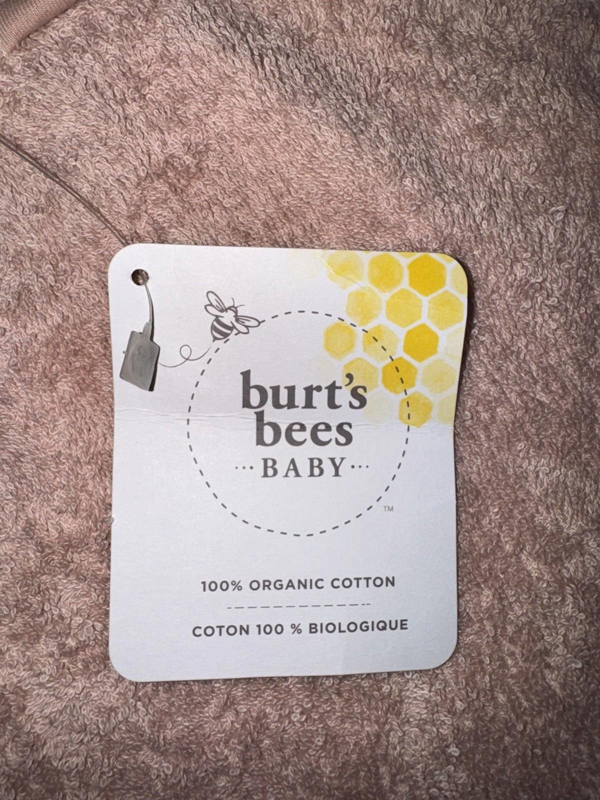 Burt's Bees Baby Hooded Towel Pink Bunny Organic Cotton Bath Animal Towel NWT