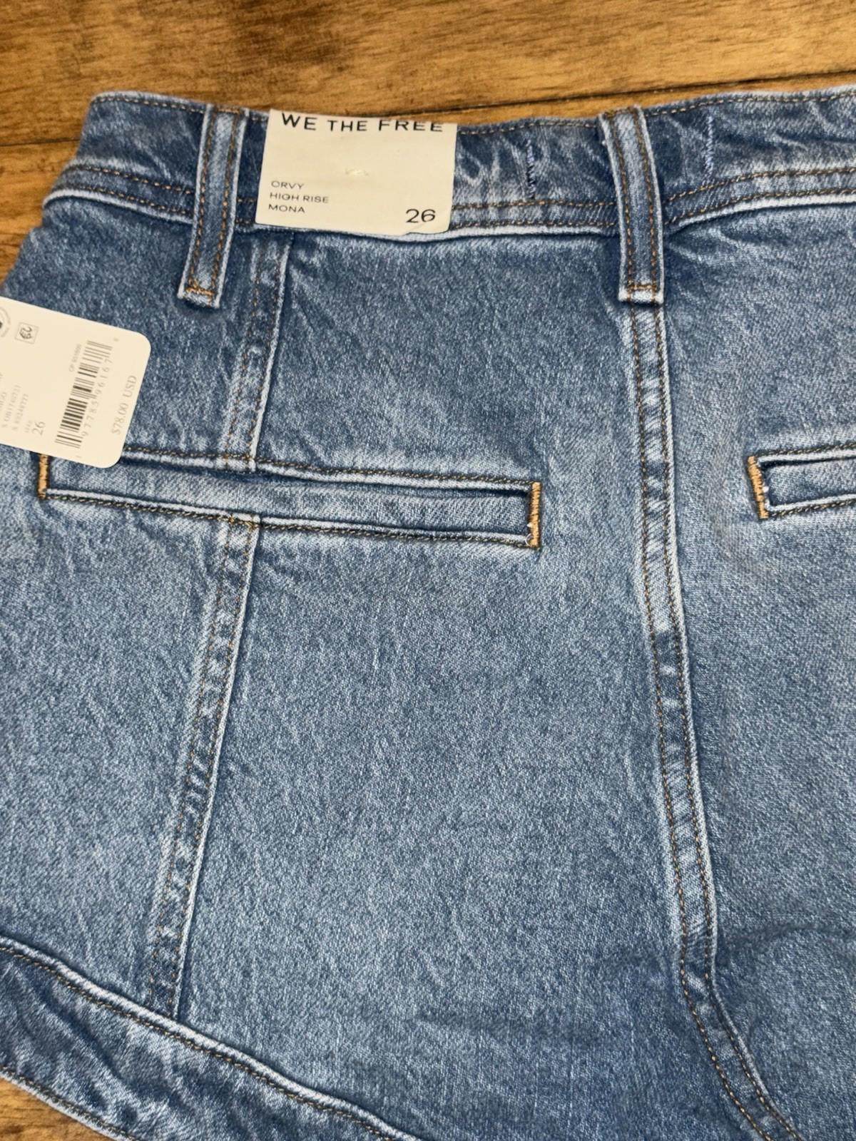 NWT free people Denim Shorts Crvy Size 26 Mona High Rise Shorts In Bombay Blue
