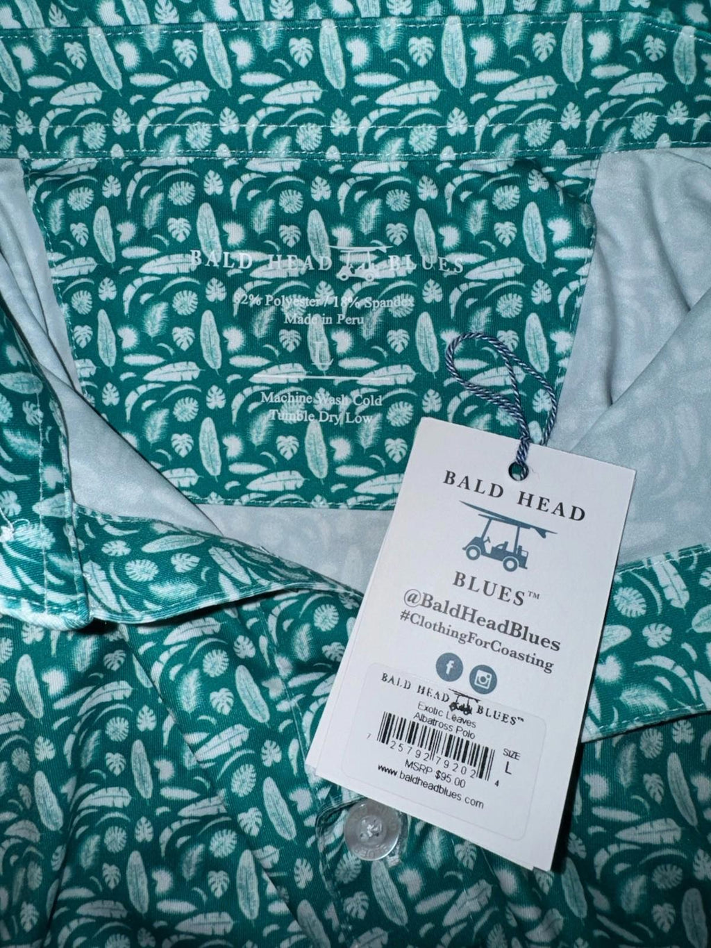 NEW! Bald Head Blues Men's Exotic Leaves Albatross Polo Size L NWT