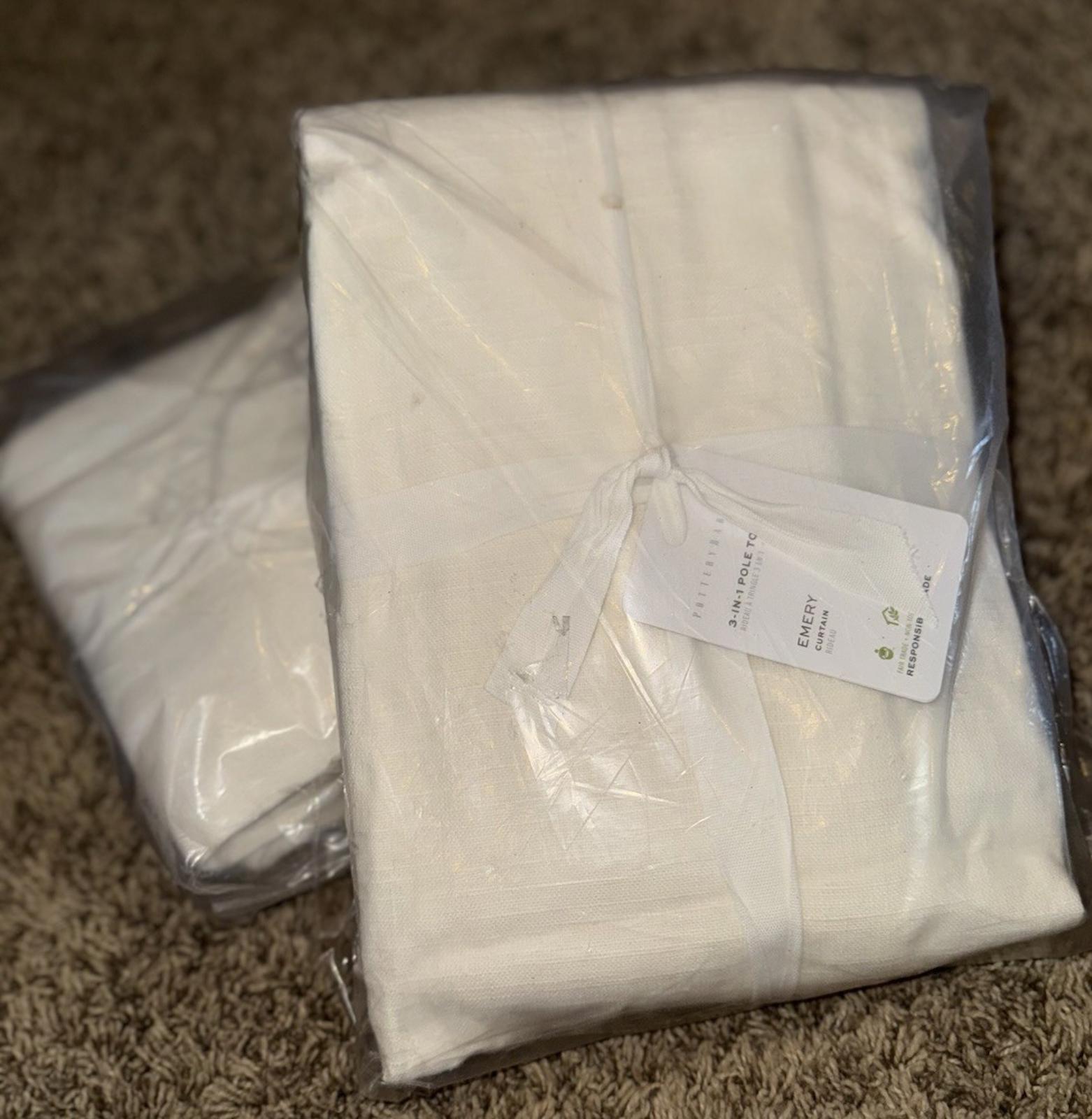 Pottery Barn Emery 3-in-1 Pole Top Linen Cotton Lined Curtain 48 x 90 IVORY NEW