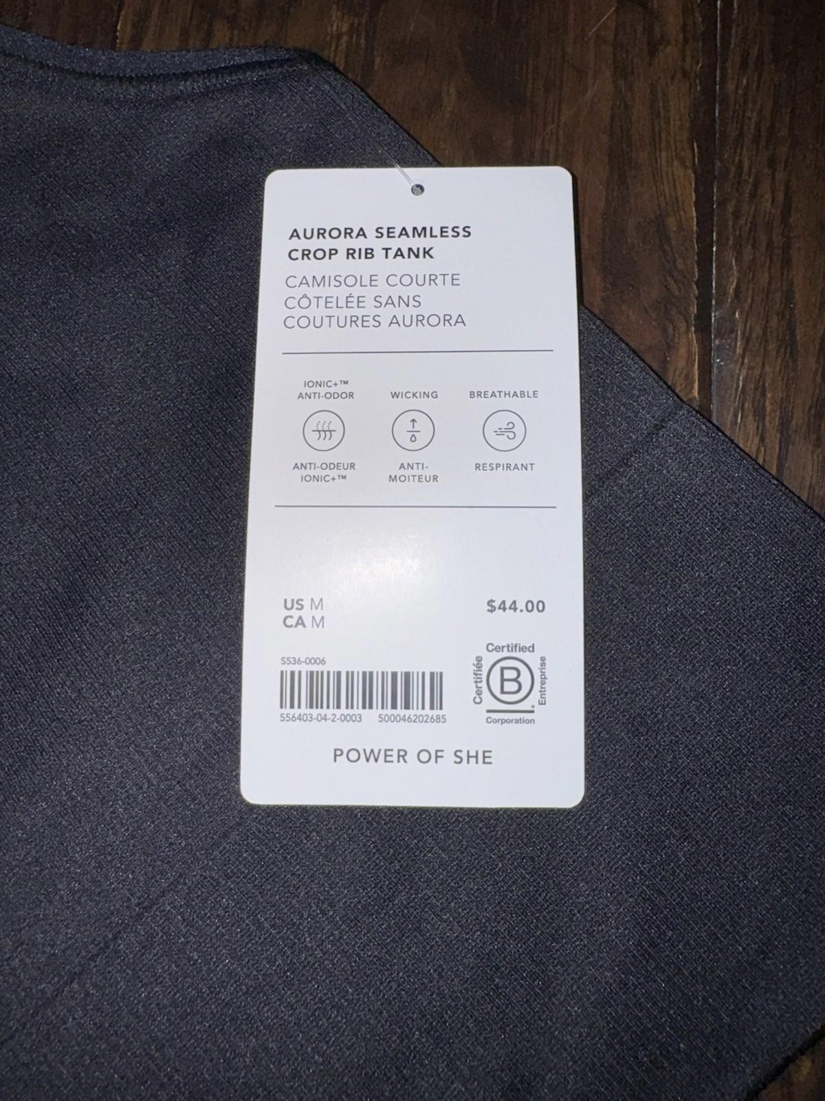 NWT Athleta Aurora Crop Black Tank Medium Ribbed Seamless Support Wide Strap NEW