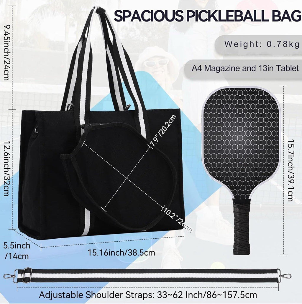 NEW Vaschy Pickleball Tote Bag Duffel BLACK Canvas WHITE trim Sold Out Online!