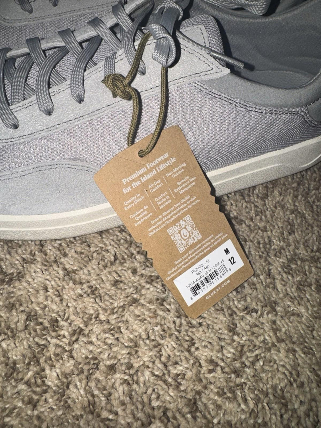 NEW Olukai mens shoes size 12 Punini sneakers, ash color. NWT