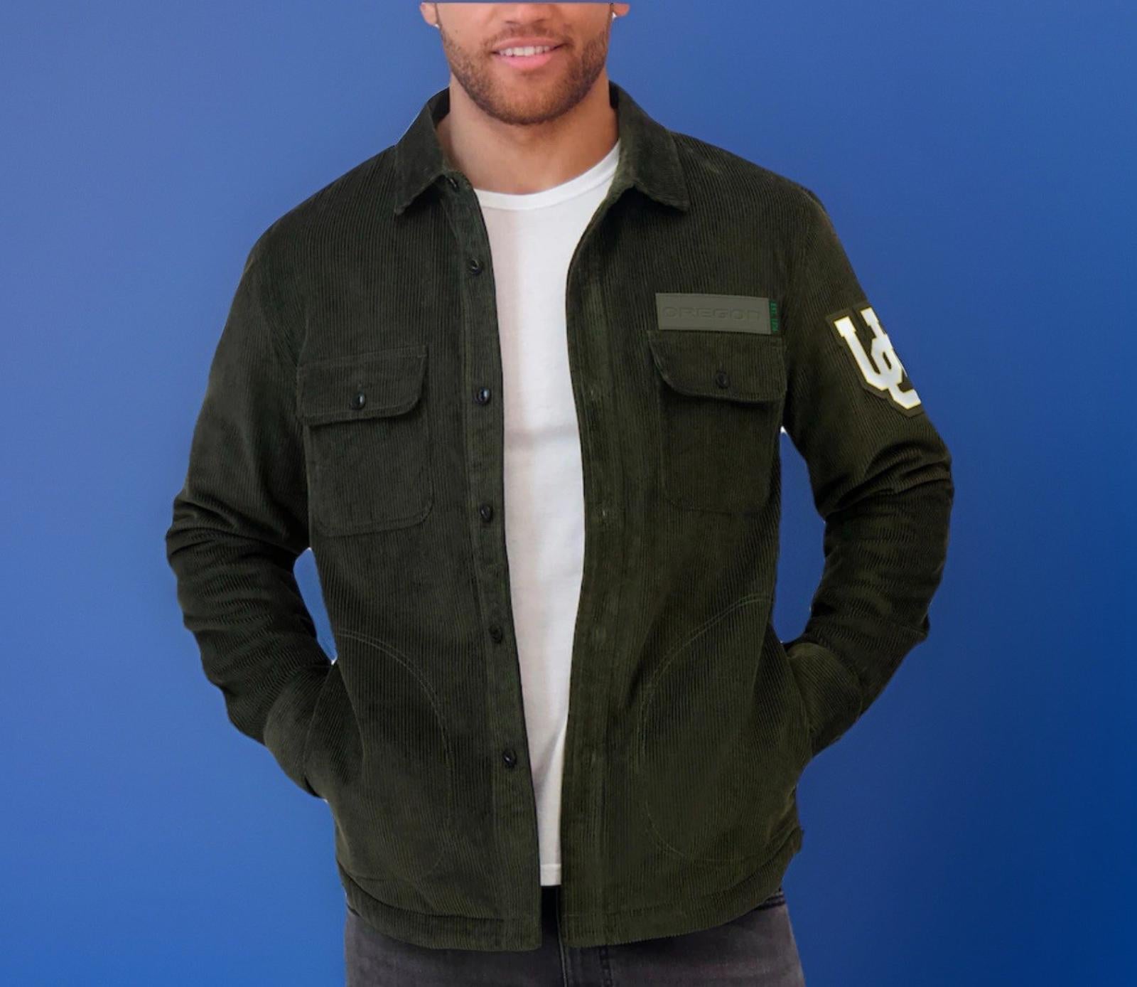 2XL Darius Rucker Collection by Fanatics Olive Oregon Ducks Corduroy Shacket NEW