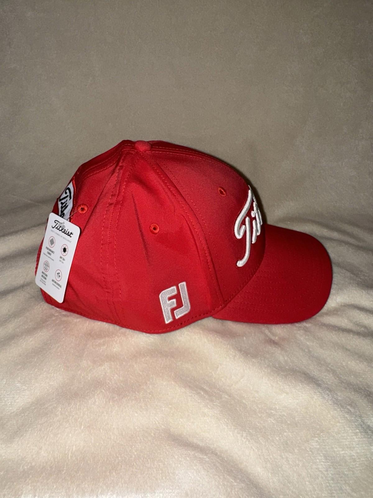 Titleist Golf Tour Performance FJ Pro V1 Adjustable Red Hat Cap White Embroidery