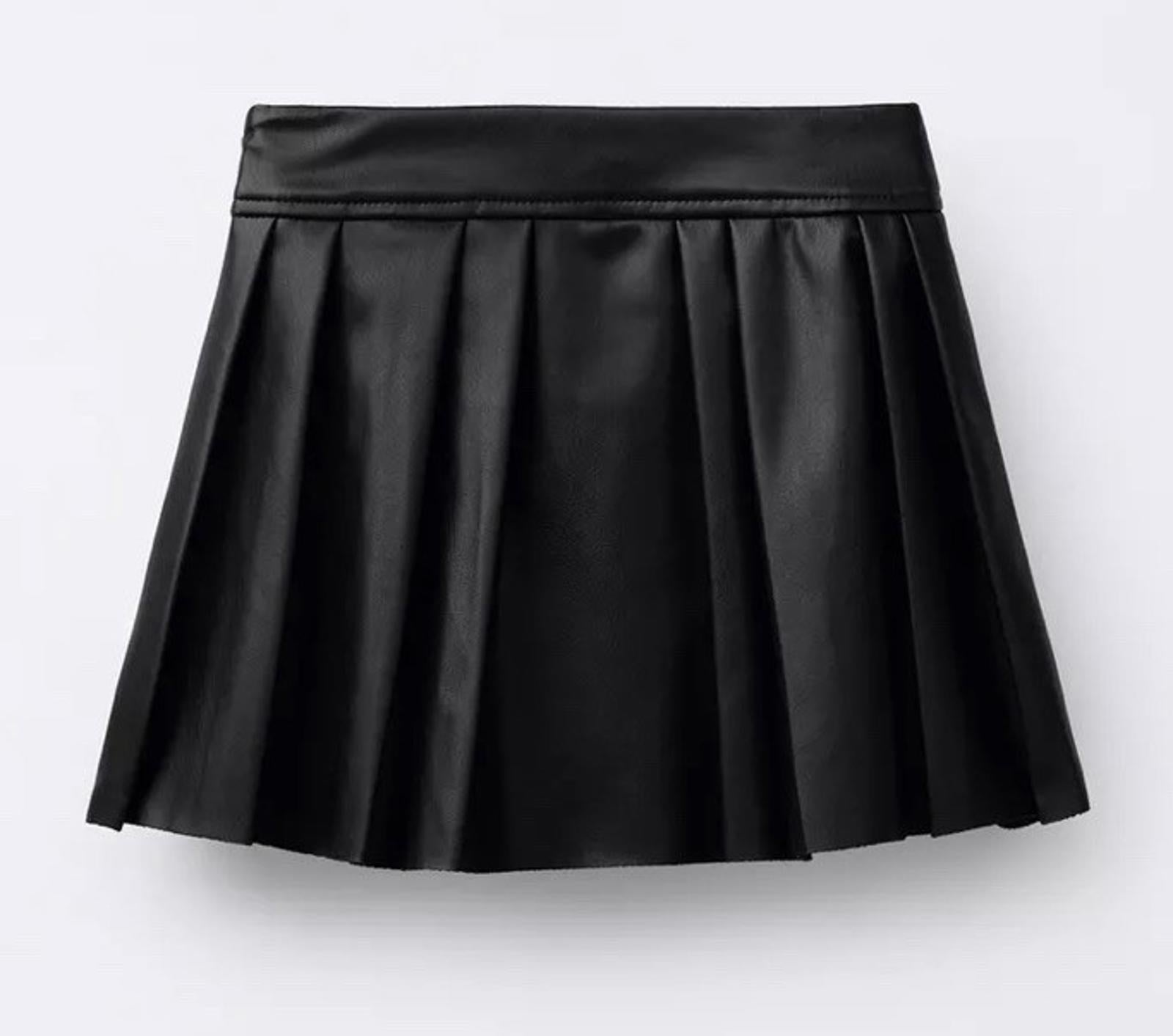 Zara Skirt Girls 13-14 Years Black Pleated Faux Leather Polyurethane Midi Youth