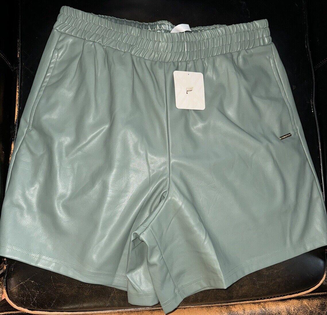 Fabletics Women's Vegan Leather High waisted Shorts Smoke green L NWT Stretch