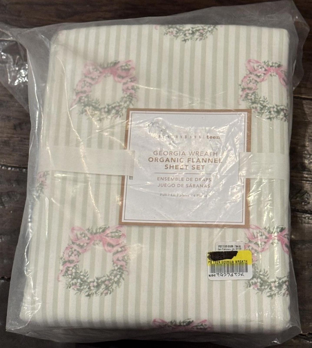 Pottery Barn Teen Georgia Wreath Organic Flannel Sheet Set. FULL NEW