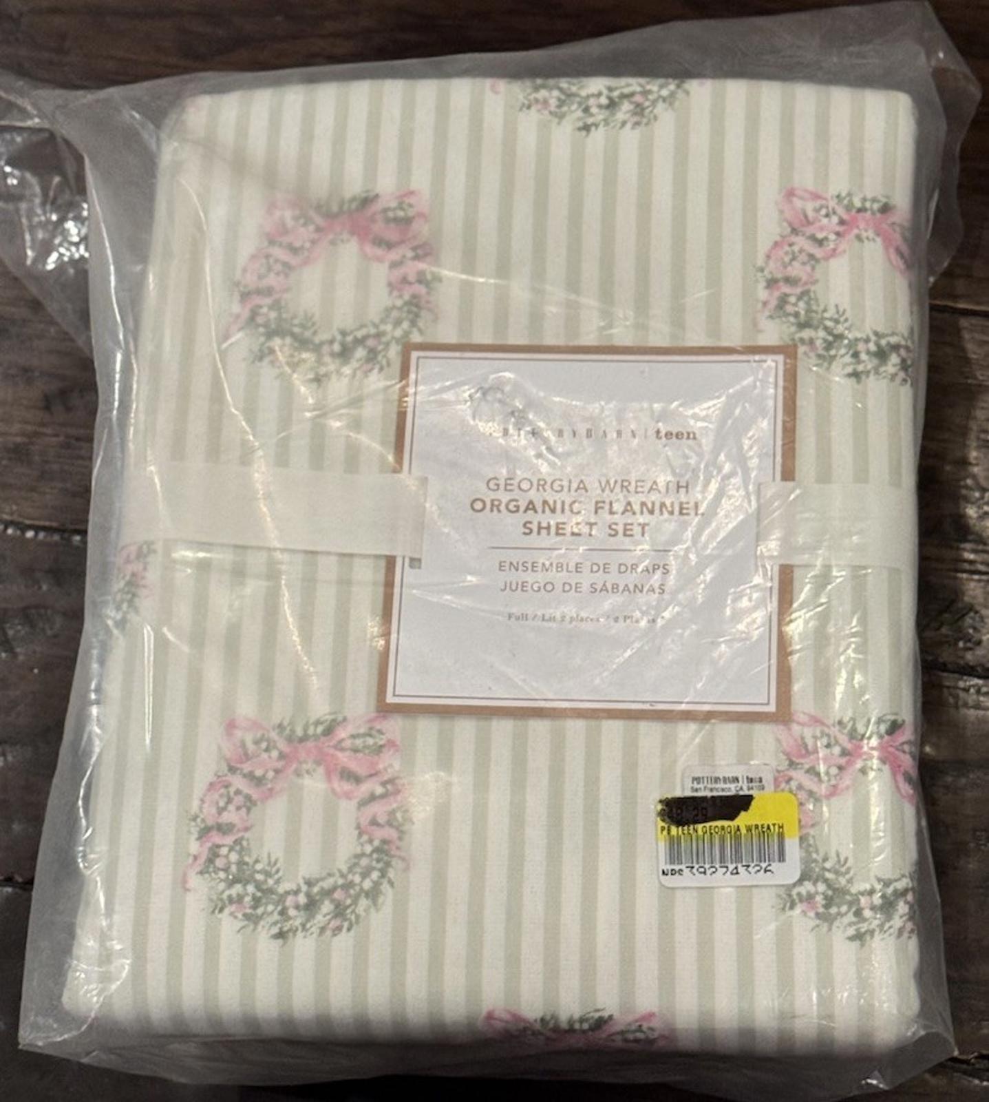 Pottery Barn Teen Georgia Wreath Organic Flannel Sheet Set. FULL NEW