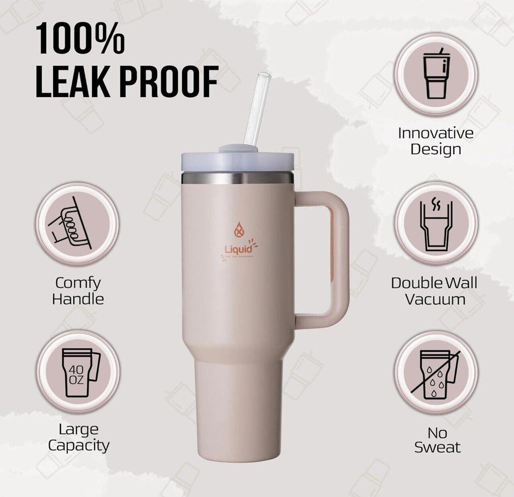 NEW! 40 Oz Tumbler With Handle And Straw Lid Leak Proof. Ivory Color NEW!
