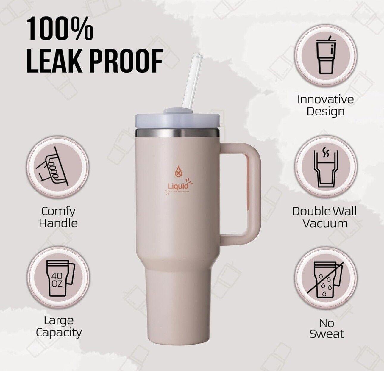 NEW! 40 Oz Tumbler With Handle And Straw Lid Leak Proof. Ivory Color NEW!