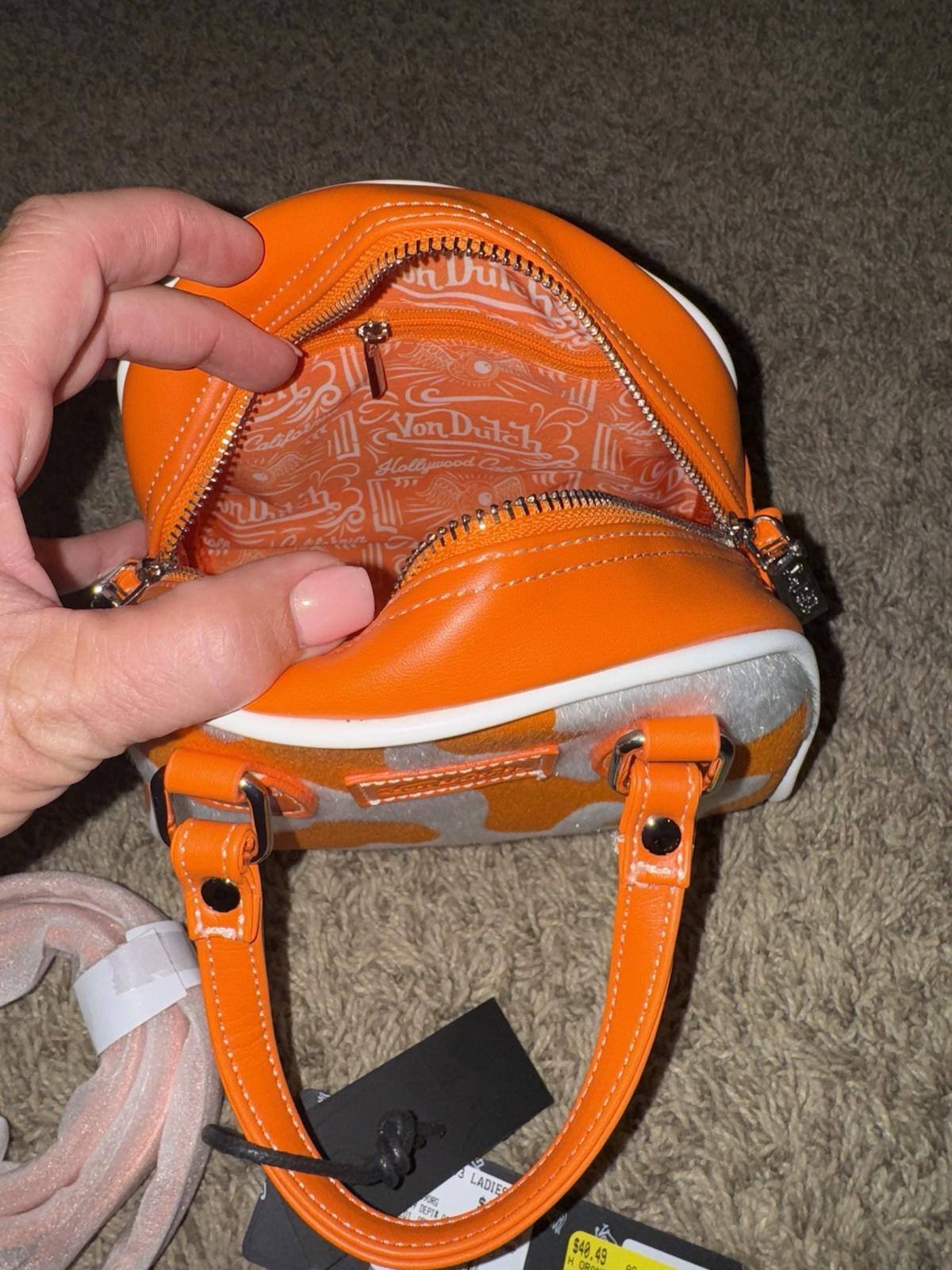 Von Dutch Orange Cow Print Bowling Bag Purse: NEW!