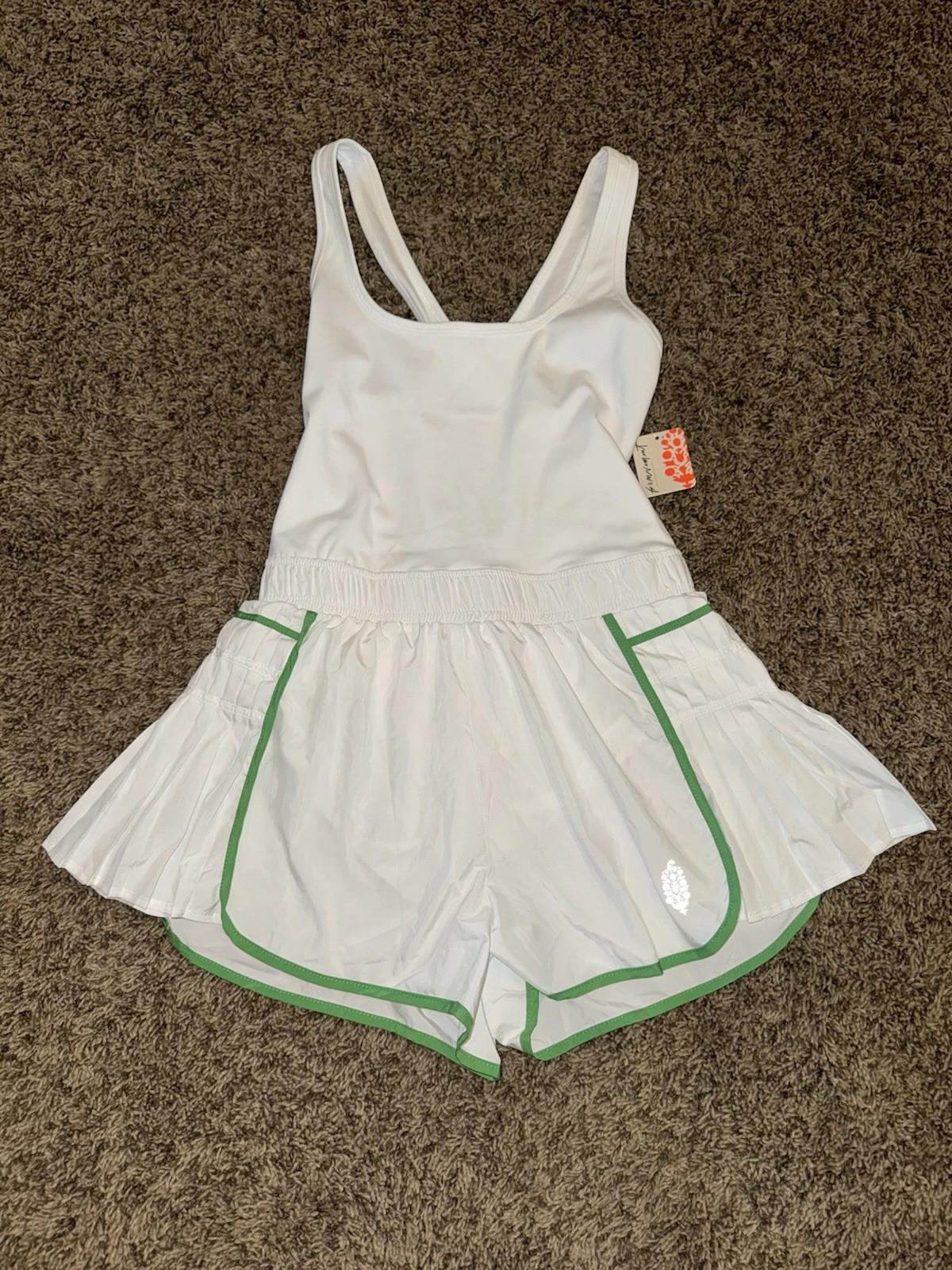 Free People Movement XS White Green Easy Tiger Shortsie Romper Tennis Golf NEW