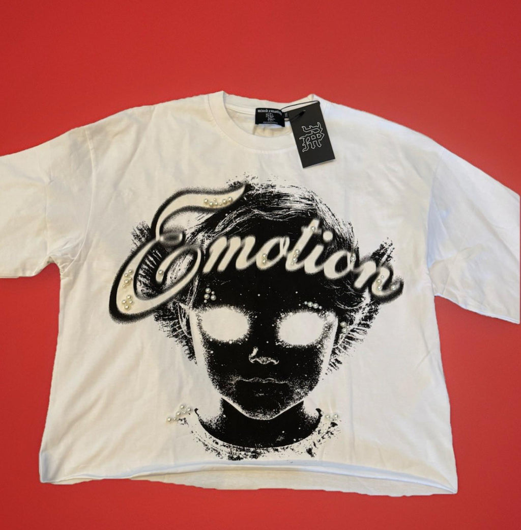 NEW Mixed Emotion White PEARL Cropped Tee Mens Streetwear High-Quality XXL