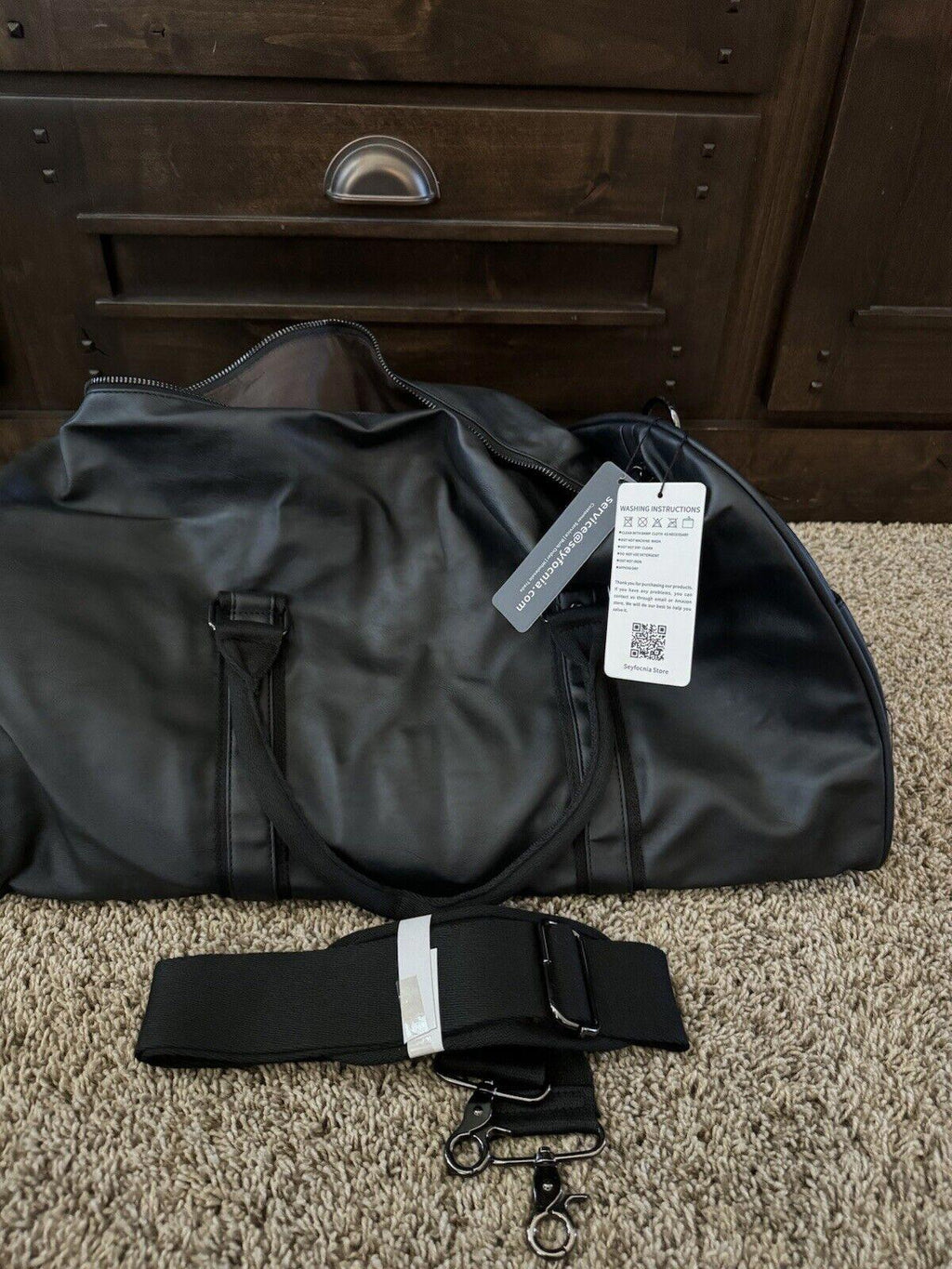Weekender Oversized Travel Duffel Bag w Shoe Pouch Leather