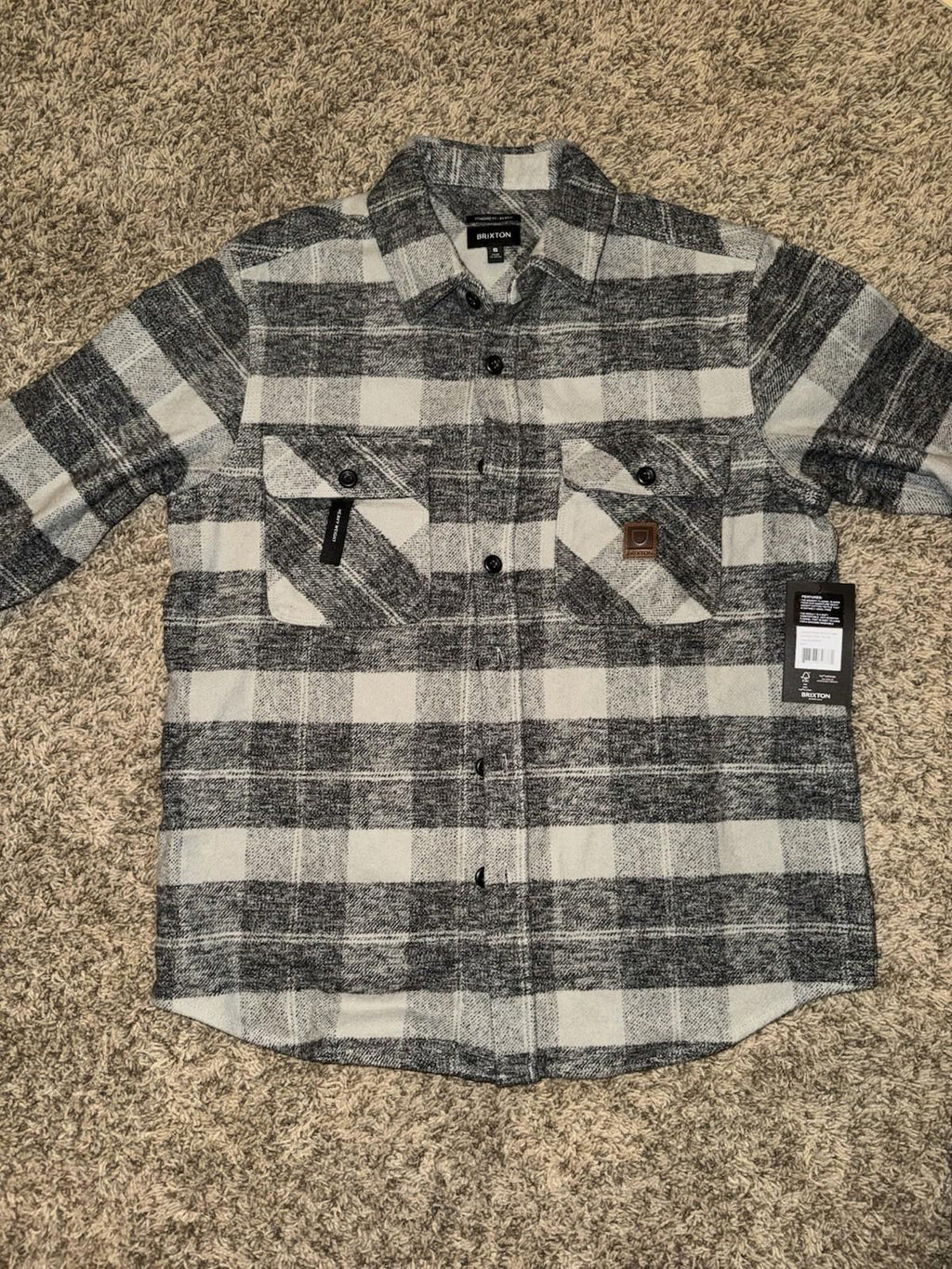 Brixton Men's Bowery Heavy Weight L/S Flannel Shirt S - Black / Charcoal NEW