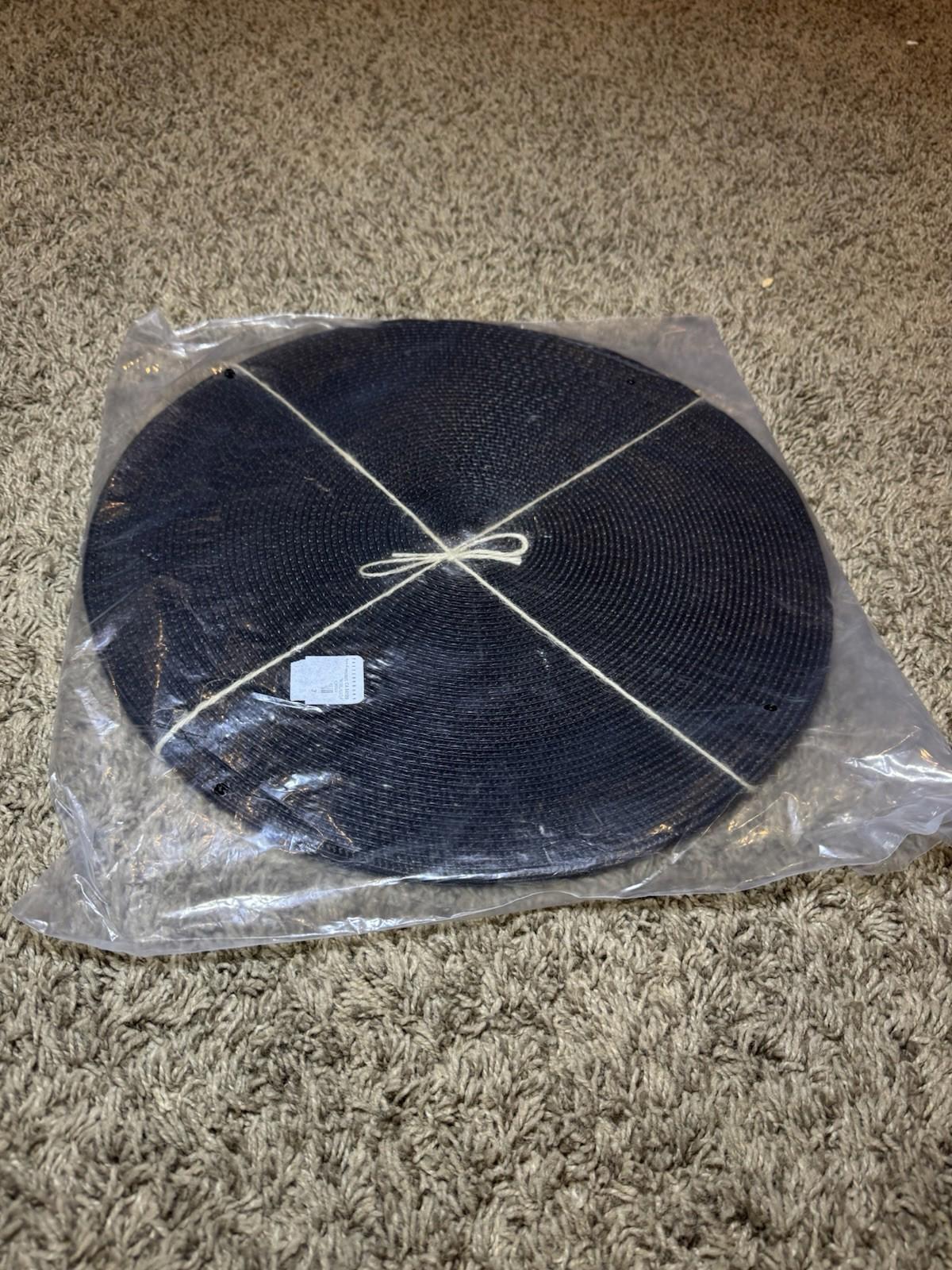 Set of 4 Pottery Barn Black Braided Woven 15" Round Placemats New