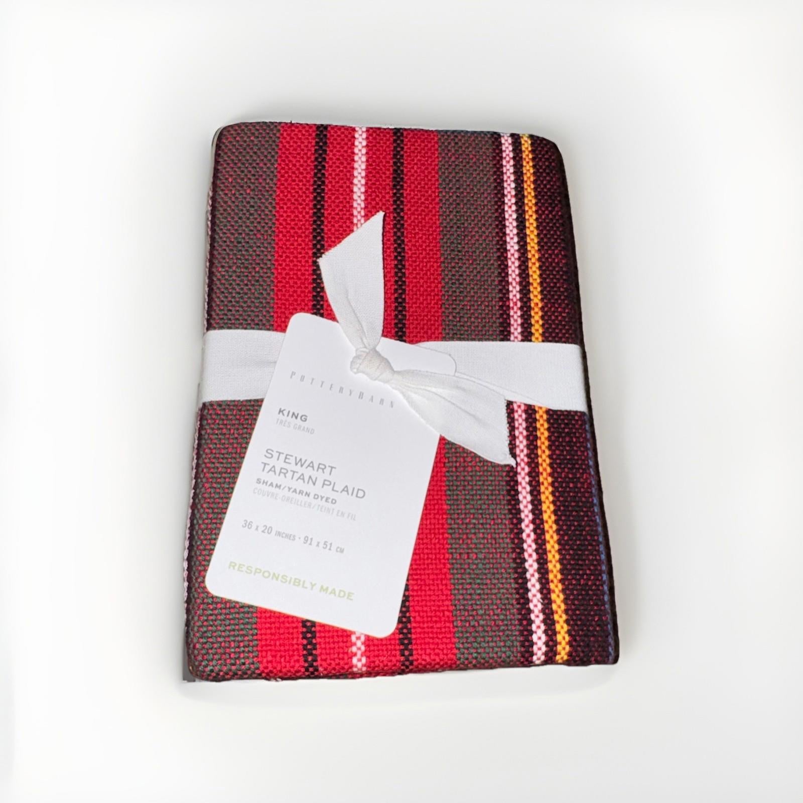 Pottery Barn Stewart Tartan Plaid Cotton KING Sham Red Multi