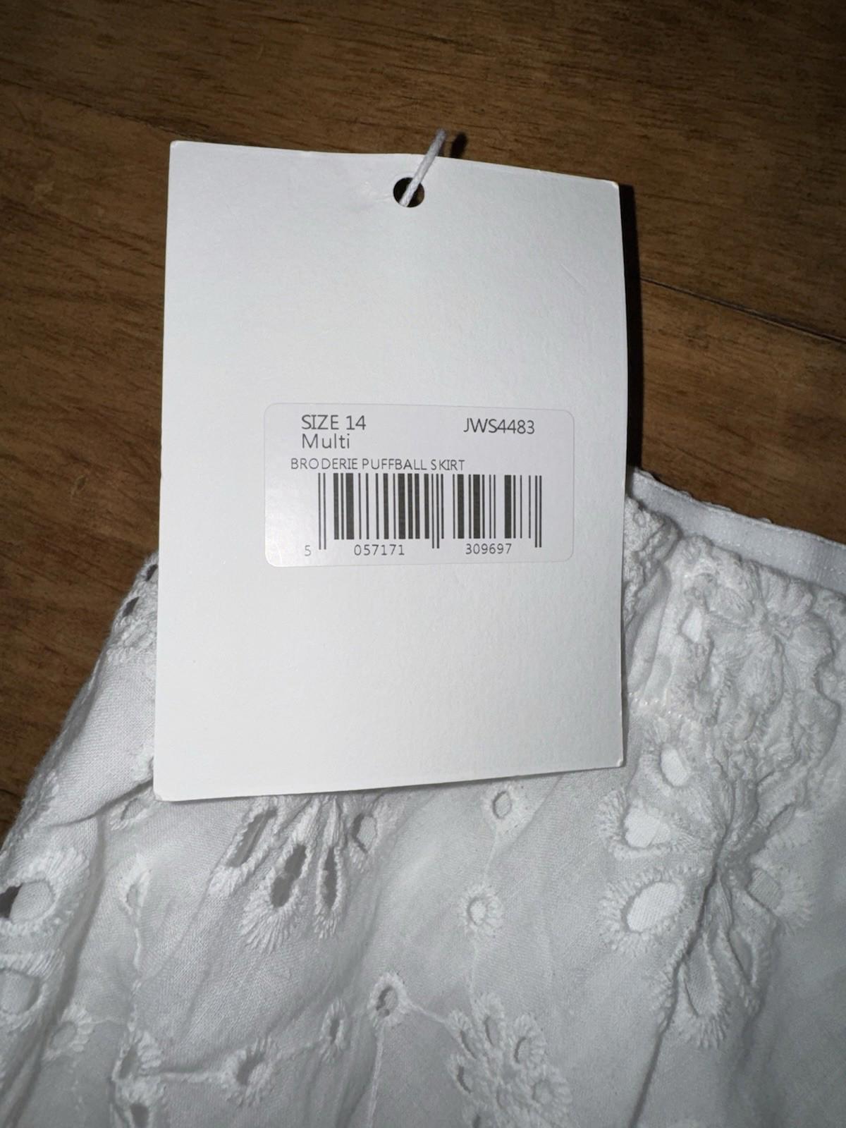 Jaded London White Broderie Puffball Skirt Sz 10 Miniskirt Eyelet MSRP $100 NEW