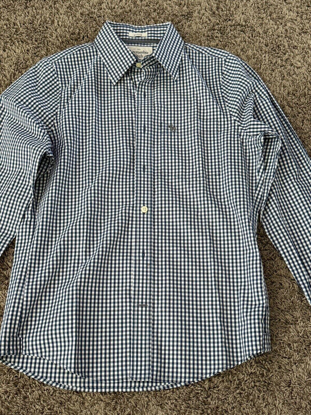 Abercrombie Fitch Shirt Men SM Navy White Gingham Plaid