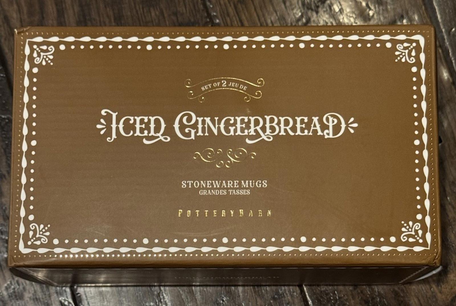 2 Pottery Barn Iced Gingerbread Stoneware Mugs - Both Snowflake Pattern New Box