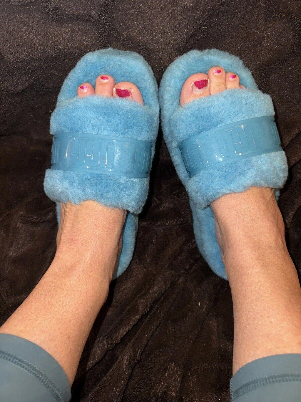 UGG Fluffita Women's Turquoise Fluffy Platform Slides Size 8