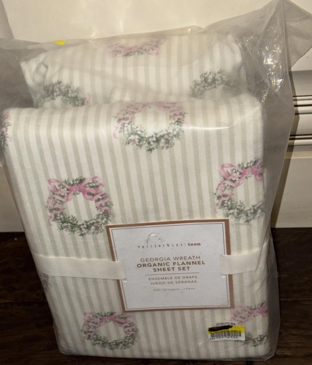 Pottery Barn Teen Georgia Wreath Organic Flannel Sheet Set. FULL NEW