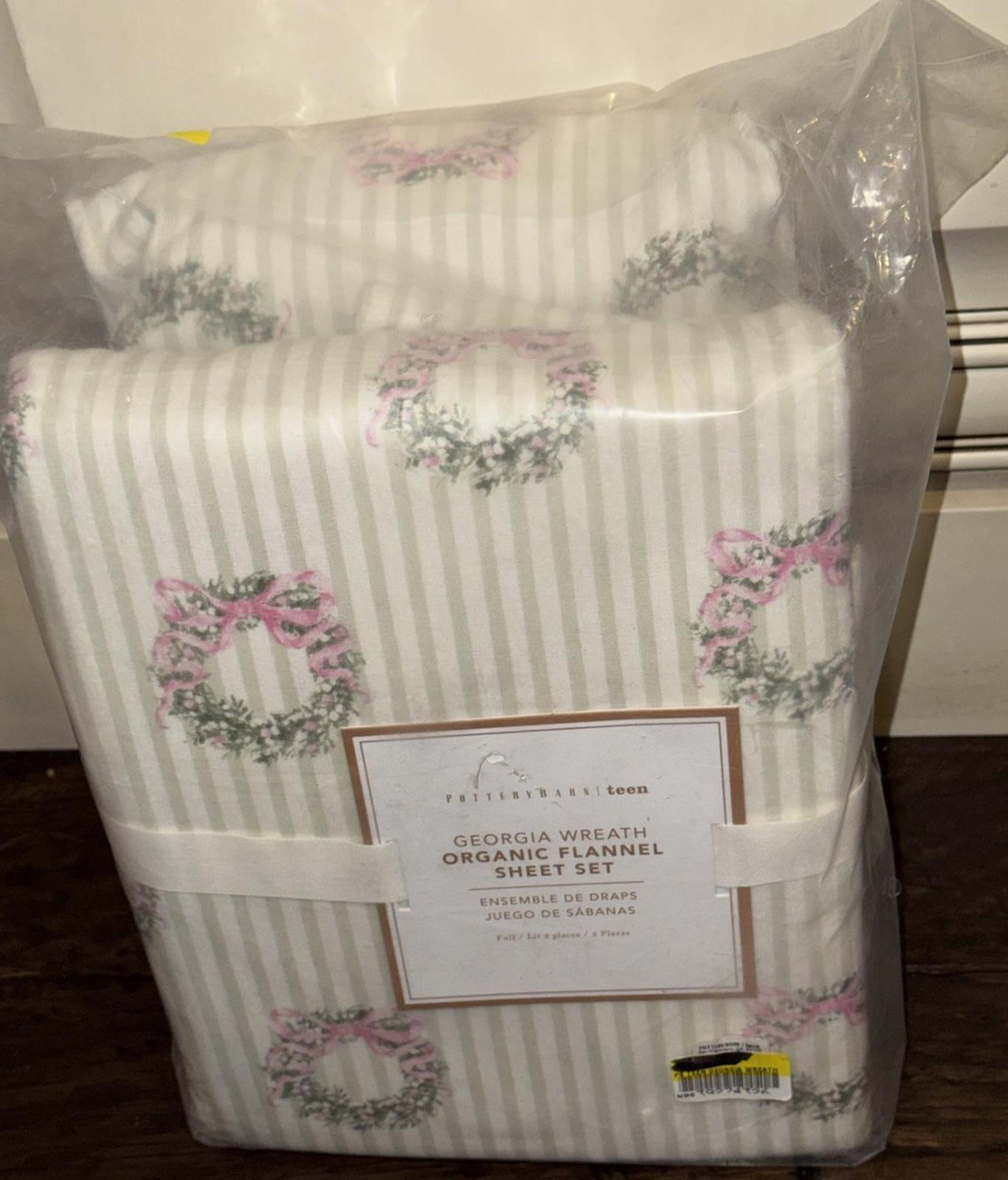 Pottery Barn Teen Georgia Wreath Organic Flannel Sheet Set. FULL NEW