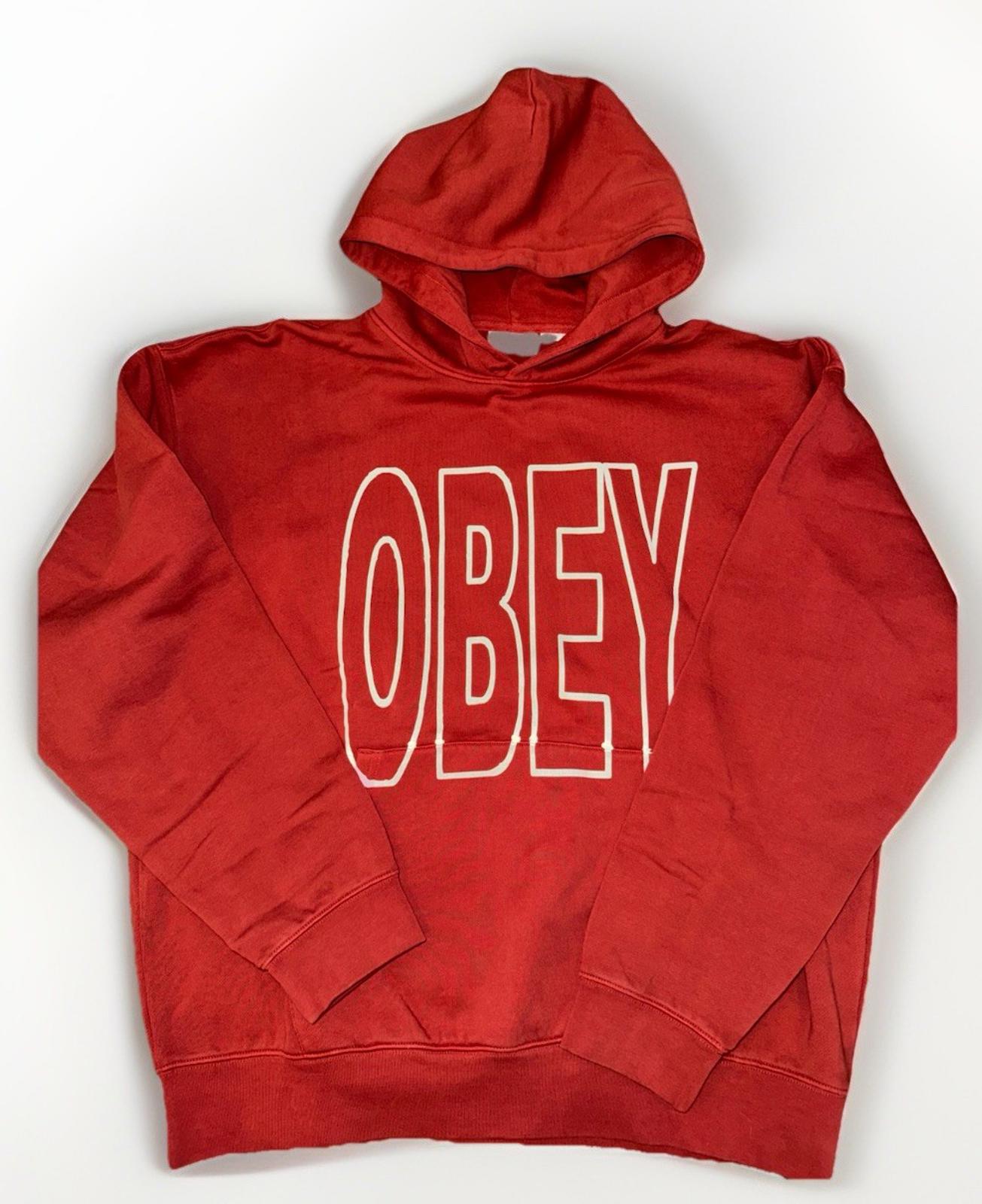 OBEY Rust Logo Long Sleeve Heavy Hoodie Sweatshirt Size Medium NEW
