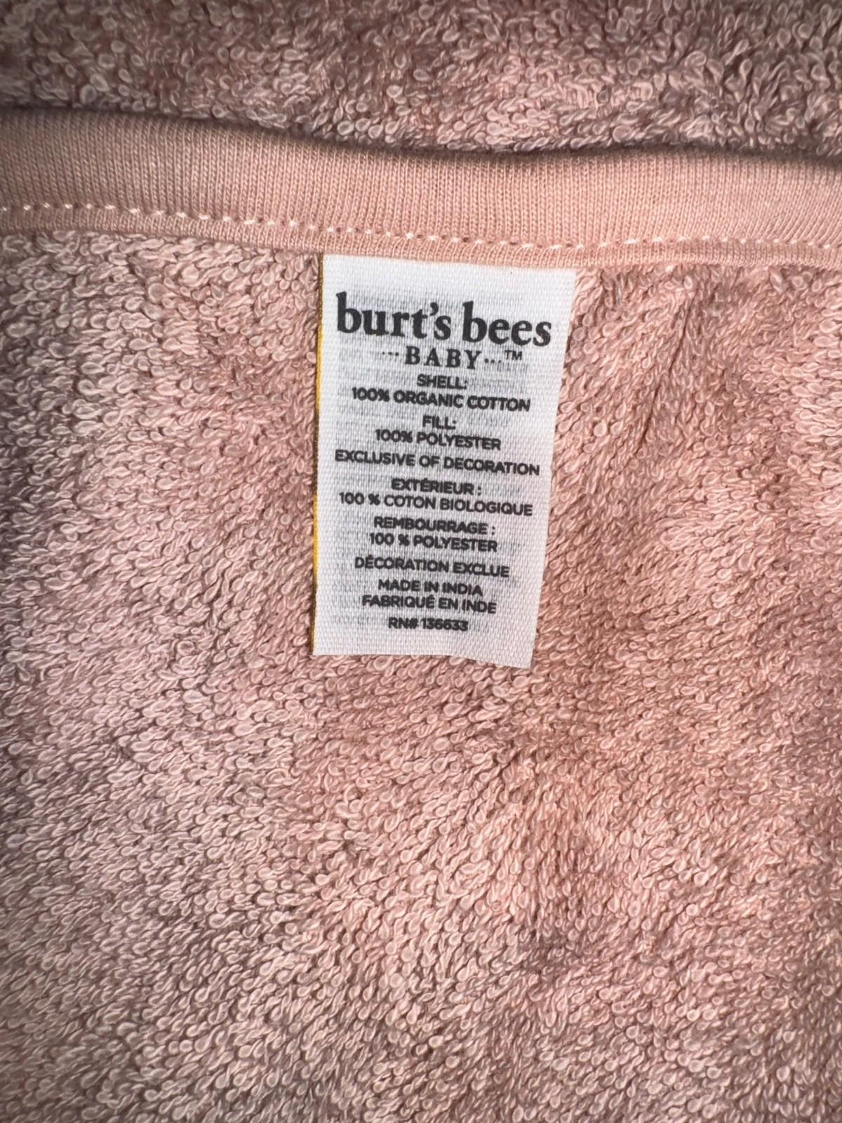 Burt's Bees Baby Hooded Towel Pink Bunny Organic Cotton Bath Animal Towel NWT