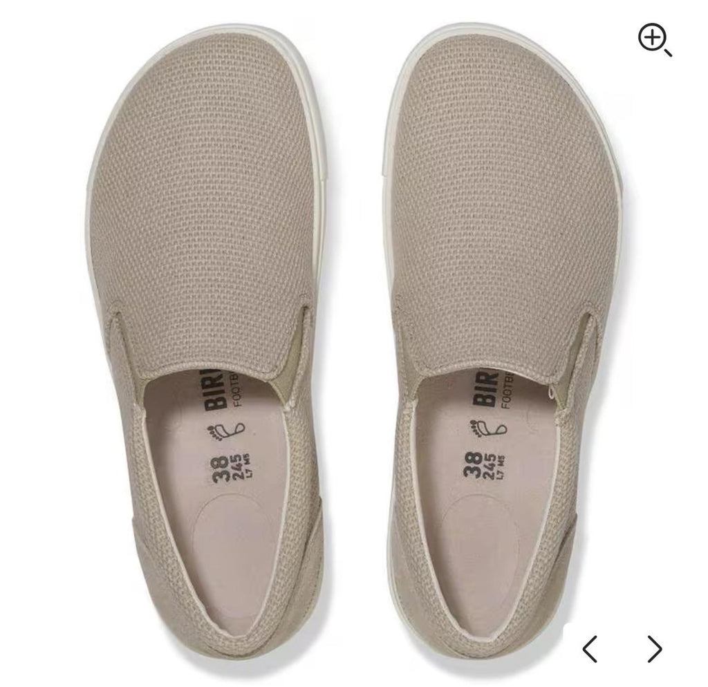 Birkenstock Oswego Beige Canvas/Suede Shoes Sandcastle Size 43