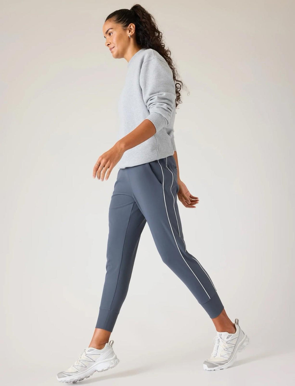 Athleta size XXS Venice Jogger Side Piping Granite Blue/White Stripe #854423 NEW