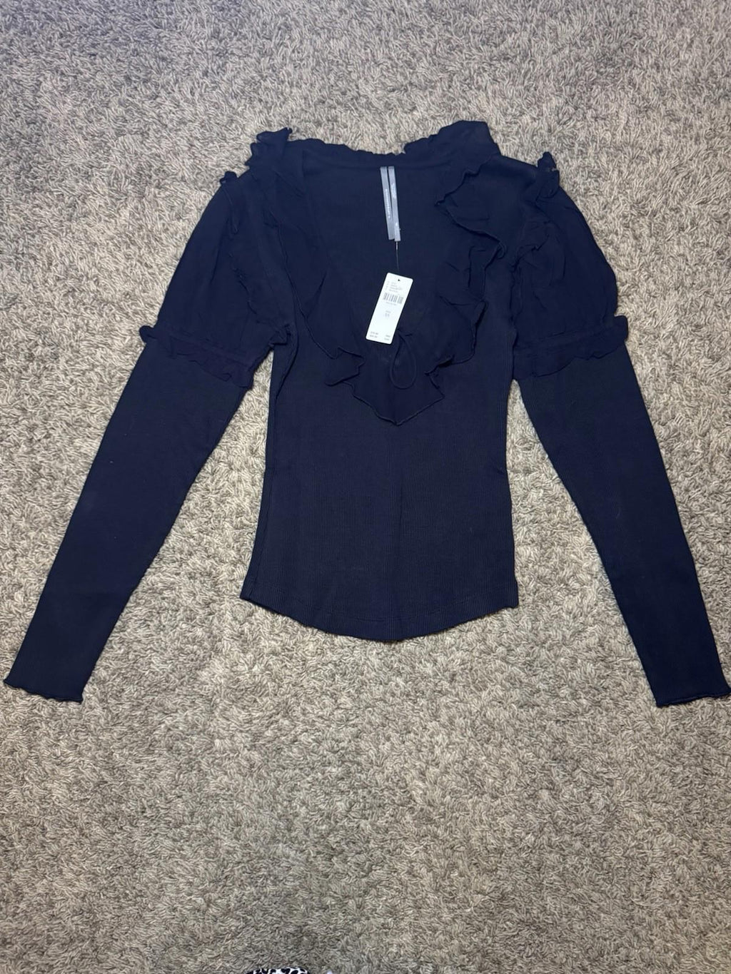 BY ANTHROPOLOGIE Long-Sleeve Ruffle Top Women's Size S Black
