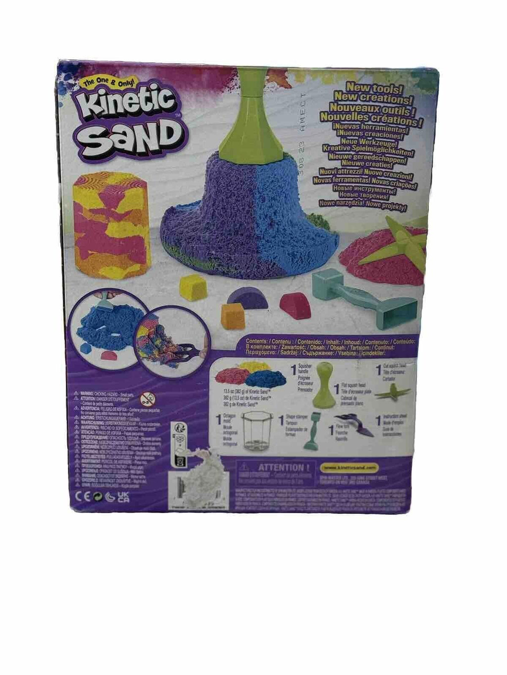Kinetic Sand, Squish N’ Create Playset, with 13.5oz of Blue, Yellow & Pink NIB