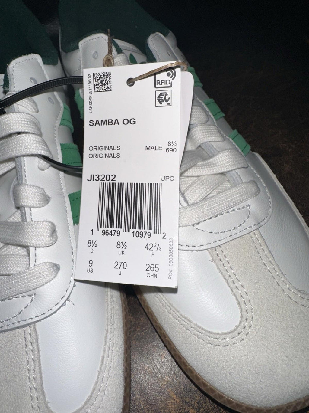 Adidas Samba OG shoe "Cloud White/Collegiate Green” 9 M NEW!