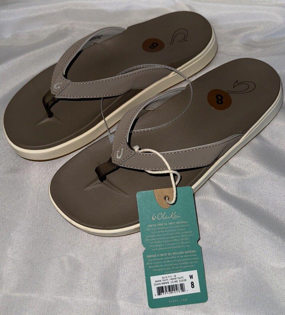 OluKai Nu‘a Pi‘o Woman's Sandal Warm Taupe Size 8
